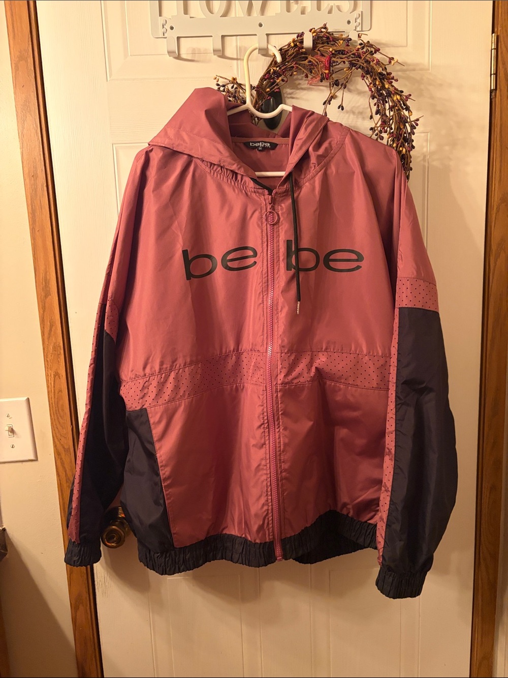 bebe Pink and Black Hooded Windbreaker Jacket
